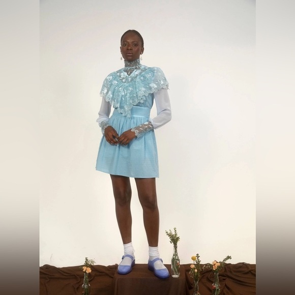House of Aama Southern Girl Blue Victorian Ruffled Mini Dress Womens 2 New - Picture 15 of 15